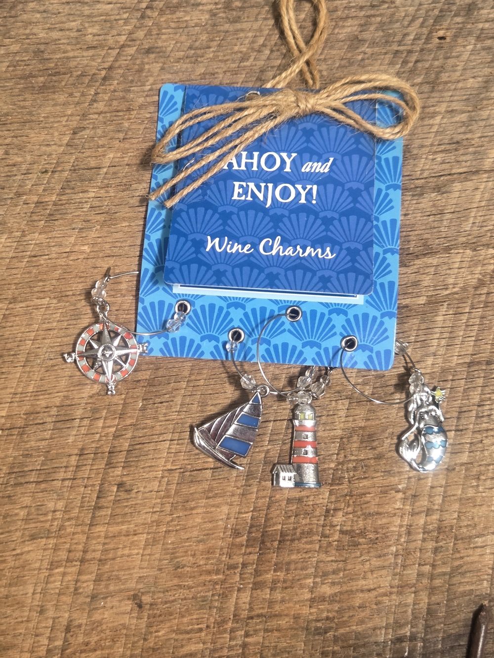 NWT "Ahoy and Enjoy!" Nautical-Themed Wine Charm Set by Ganz Bin 1F